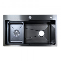 Кухонная мойка AZARIO NAOMI (750*460*220) нержавеющая сталь черный соты (сифон, сифон, корзина, доска) (AZB7546H)