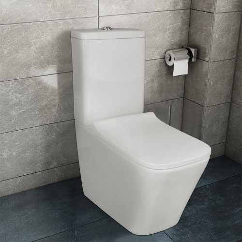 Унитаз-компакт Azario Quadro 605x340x810 напольный, смыв "Торнадо", безободковый с сидением микролифт и арматурой, белый (AZ-2175 UQ1)