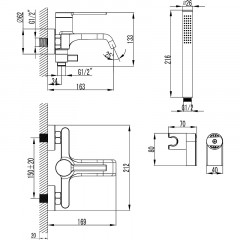 Смеситель для ванны и душа Azario VINCENTE с ручным душем, керамический картридж, графит (AZ-VRZ238326AJ)