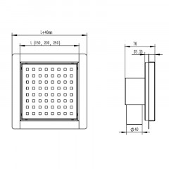 Трап для душа AZARIO 150х150 цельнометаллический, перфорированная решетка, горизонтальный выпуск (AZZ1150)