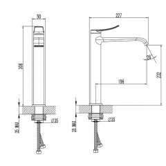 Смеситель для раковины-чаши Azario ABILITY высокий, керамический картридж, без донного клапана, хром (AZ-VQR168R31С)