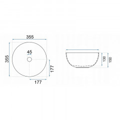 Раковина-чаша Azario 355x355x150 накладная, круглая, белый глянец (AZ-3286)