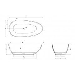 Ванна из искусственного камня Azario CLOVIS 1690х850х540 свободностоящая, с белым матовым донным клапаном, белая матовая (CLO17085S)