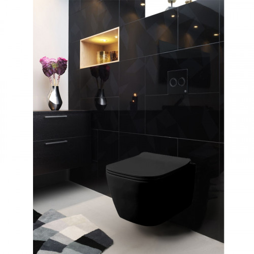 Унитаз подвесной Azario Boca 520х360х345 безободковый, с сиденьем микролифт, черный матовый (AZ-2002-MB)