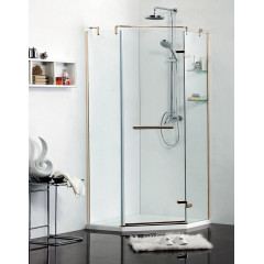 Душевое ограждение Azario MONTREAL 1000х1000х2000 R, со стеклянной полкой, без поддона, прозрачное стекло 8 мм,цвет профиля золото (AZ-NWG3231 1000 R)