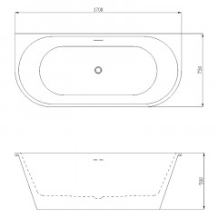 Ванна акриловая Azario ELCON 1700x750x580 пристенная, в комплекте с сифоном и металлической рамой (ELC17075)