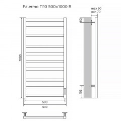 Полотенцесушитель электрический AZARIO PALERMO 500/1000 квадрат, 10 секций, диммер справа, черный (AZ83850B)