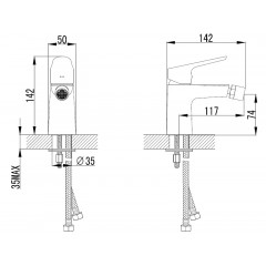 Смеситель для биде AZARIO CAMPO керамический картридж, хром (AZ-KX468275C)