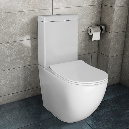 Унитаз-компакт Azario Renda 615х365х840 напольный, безободковый, в комплекте с арматурой, сиденье микролифт, белый (AZ-8693)