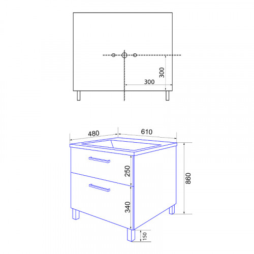 Комплект Azario Тумба Ника 60 Н 610х480х860 напольная, с раковиной Tempo 60 (CS00091368)