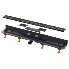 Душевой лоток AZARIO D40 Medium 850 мм, боковой слив, пластиковый, перфорированная решетка, черный (AZ-CH 850 MC)