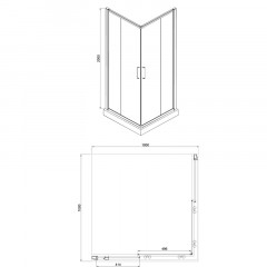 Душевое ограждение Azario GREENWOOD 1000х1000х2000, БЕЗ ПОДДОНА, прозрачное стекло 6 мм, цвет профиля серебро (AZ-NNE1142 1000)