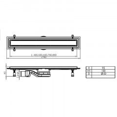 Душевой лоток AZARIO 750 мм с решеткой под плитку (двухсторонняя решетка), выход 50мм, хром матовый (AZ1105-00175)