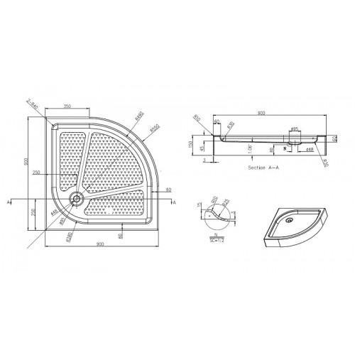 Душевой поддон Azario 900х900х150 R/L, для EDMONTON 2231 900/OTTAWA 2142 900/ONTARIO 2231 900