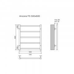 Полотенцесушитель водяной AZARIO ANCONA 500/600 квадрат, 5 секций, нижнее/диагональное подключение, 1/2", хром (AZ75556)