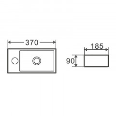Раковина-чаша Azario 370х185х90 накладная, угловая, подвесная, прямоугольная, белый глянец (AZ-5092L)