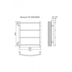 Полотенцесушитель водяной AZARIO VERONA 500/600 4 секции, нижнее/диагональное подключение, 1/2", хром (AZ04156)