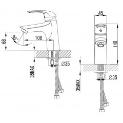 Смеситель для раковины AZARIO SINTRA керамический картридж, хром (AZ-WKF168042C)
