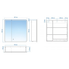 Зеркало-шкаф AZARIO Alliance 805х198х800 LED - подсветка, сенсорный выключатель, белый (LED-00002516)