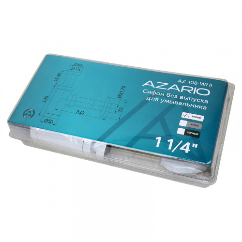 Сифон для раковины AZARIO G 1 1/4, без выпуска, цилиндр, латунь, белый (AZ-108-WHI)