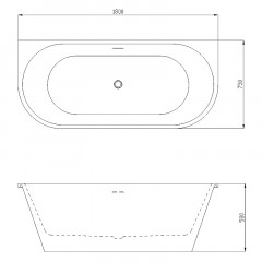 Ванна акриловая Azario ELCON 1800x750x580 пристенная, в комплекте с сифоном и металлической рамой (ELC18075)