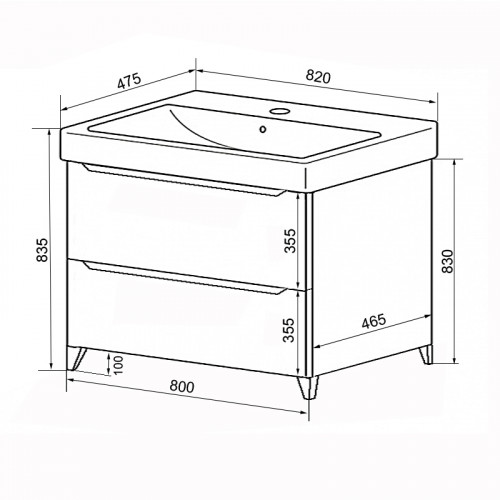 Комплект Тумба Azario LOTOS 80/2 Н 820х475х835 напольная с раковиной Monte 80 (CS00081987)