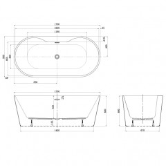 Ванна акриловая Azario BRISTOL 1700х800х580 свободностоящая с полкой для установки смесителя (BRI17080D)