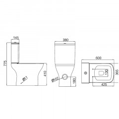 Унитаз-компакт Azario Iris 380х600х775 напольный, безободковый, в комплекте с арматурой GEBERIT, сиденье микролифт (AZ-8353 GB)