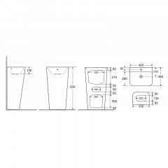 Раковина напольная AZARIO FRETTA SQUARE 440х380х835 отдельностоящая прямоугольная (AZ-302)