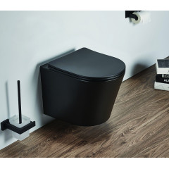 Унитаз подвесной Azario Teramo 480х365х360 безободковый, в комплекте с сидением микролифт, черный матовый (AZ-053E-R-MB SP)