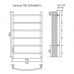 Полотенцесушитель электрический AZARIO VERONA 500/800 6 секций, диммер слева, черный (AZ04758B)
