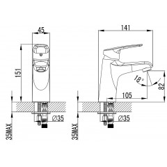 Смеситель для раковины AZARIO TAVIRA керамический картридж, хром (AZ-WKE168040C)