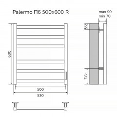 Полотенцесушитель электрический AZARIO PALERMO 500/600 квадрат, 6 секций, диммер справа, белый (AZ83856W)