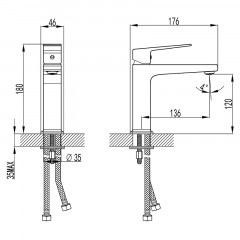 Смеситель для раковины Azario EDDIE керамический картридж, без донного клапана, черный матовый (AZ-VBH168207PA)