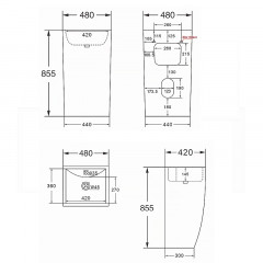 Раковина напольная Azario COMELLA 480х420х830 отдельностоящая прямоугольная, белый (AZ-314)