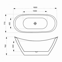 Ванна акриловая Azario MELADO 1800х770х760 белая с черными внешними стенками, свободностоящая в комплекте с сифоном и металлическими ножками (AZ-6107-18B)