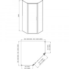 Душевое ограждение Azario RICHMOND (900х900х2000), БЕЗ ПОДДОНА, прозрачное стекло 6 мм, цвет профиля черный (AZ-NAG3231 900 Black)