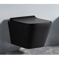 Унитаз подвесной Azario Teramo 490*340*350 безободковый, с сидением микролифт, черный матовый (AZ-052-MB)