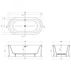 Ванна акриловая AZARIO TOUR 1800x900x600, свободностоящая, в комплекте с сифоном и металлической рамой, белая (TOU18090)