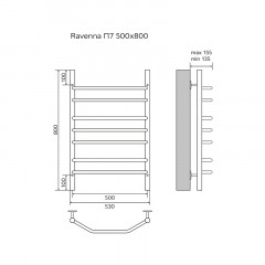 Полотенцесушитель водяной AZARIO RAVENNA 500/800 7 секций, нижнее/диагональное подключение, 1/2", хром (AZ07158)