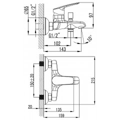 Смеситель для ванны AZARIO TAVIRA с ручным душем, керамический картридж, хром (AZ-WKE238040C)