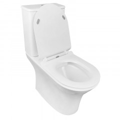 Унитаз-компакт AZARIO FRETTA ROUND 650x340x790 напольный, безободковый, в комплекте с бачком и сиденьем микролифт, сливная арматура Geberit (AZ-7121-G)