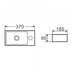 Раковина-чаша Azario 370х185х90 накладная, угловая, подвесная, прямоугольная, белый глянец (AZ-5092R)