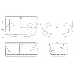 Ванна акриловая Azario CAMBRIDGE 1695х880х580 черная, пристенная, в комплекте с сифоном и металлической рамой (CAM17289)