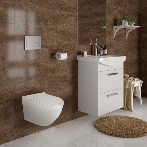 Унитаз подвесной Azario Geno 490х360х360 безободковый, с ультратонким сиденьем микроклифт (AZ2196D)