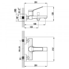 Смеситель для ванны и душа Azario VISE с ручным душем, керамический картридж, хром (AZ-VSA238330C)