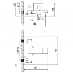Смеситель для ванны и душа Azario EDDIE с ручным душем, керамический картридж, хром (AZ-WQY238207C)