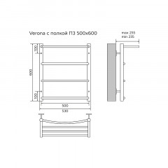 Полотенцесушитель водяной AZARIO VERONA 500/600 с полкой, 3 секции, нижнее/диагональное подключение, 1/2", хром (AZ04156P)