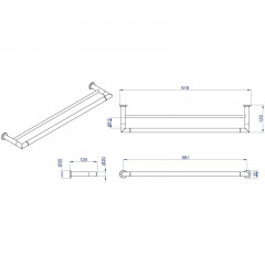 Полотенцедержатель AZARIO FORNY трубчатый двойной 60 см, хром (AZ-88302)