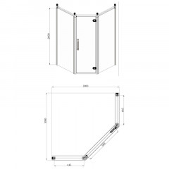 Душевое ограждение Azario ONTARIO 1000х1000х2000 без поддона, прозрачное стекло 8 мм, цвет профиля золото (AZ-NBB3231 1000 GOLD)